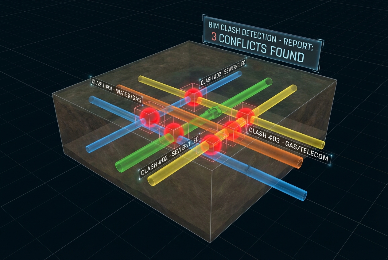 Kollisionsprüfung zwischen Kanalnetz und Leitungstrassen im 3D-Modell
