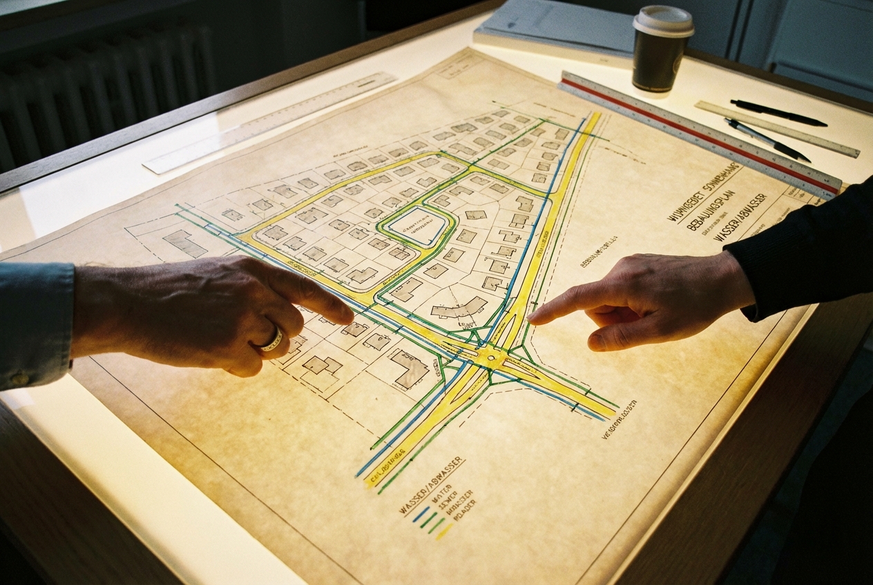 Planungszeichnung eines Erschließungsgebiets