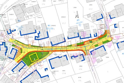 Fertig gestellte Straße mit Gehweg